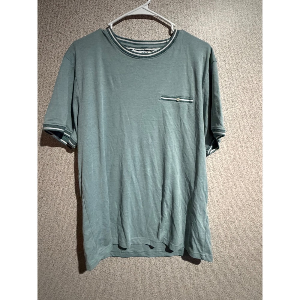 Denim & Flower Ricky Singh Mens XL‎ Green Textured Short Sleeve Pocket T-Shirt